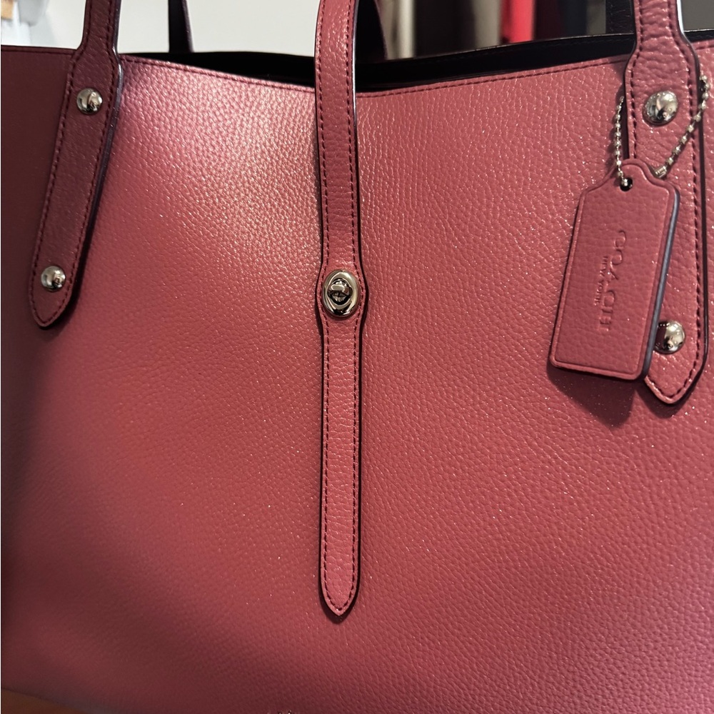 Coach Women's Pink Leather with sparkle Market Tote Bag
